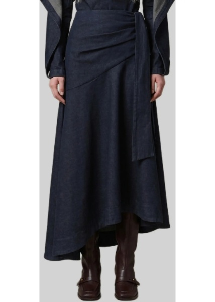 Fusta Maxi Denim Skirt With Draping