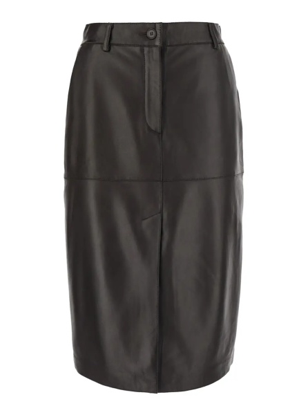 Fusta P.A.R.O.S.H. brown Skirt with front closure and slit in leather for women