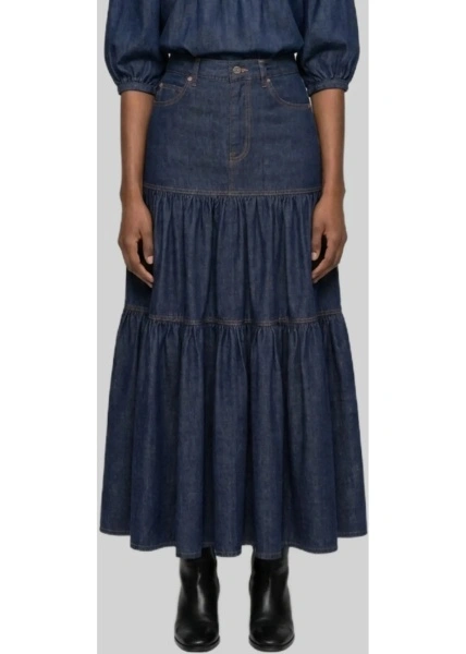 Fusta Saint Laurent albastra din denim