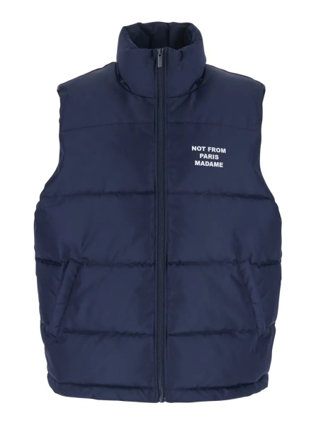 Geaca de Iarna Blue Sleeveless Down jacket with Slogan on the Front in Tech Fabric for Men