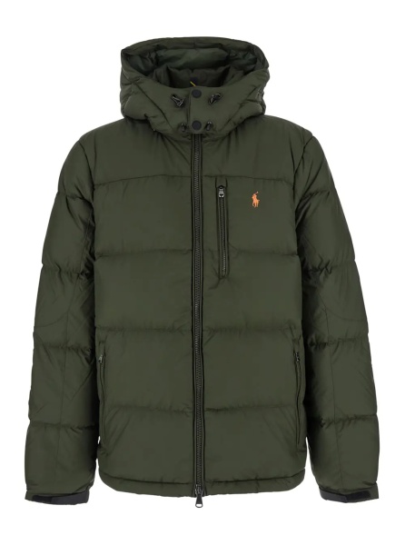 Geaca de Iarna Down jacket 'Gorham' with Fixed Hood and Embroidered Pony Logo on the Front in Tech Fabric Green Men