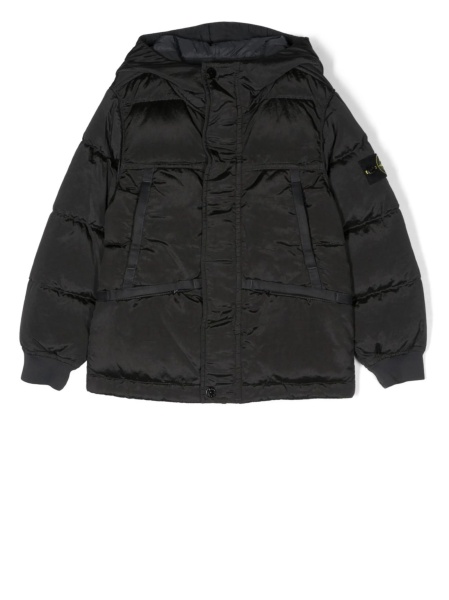Geaca de iarna Stone Island neagra din rasina poliuretanica si poliamida