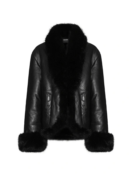 Geaca de piele ROTATE Birger Christensen neagra din polyester