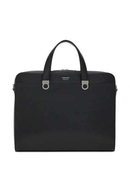 Geanta de laptop Ferragamo gancini neagra din piele