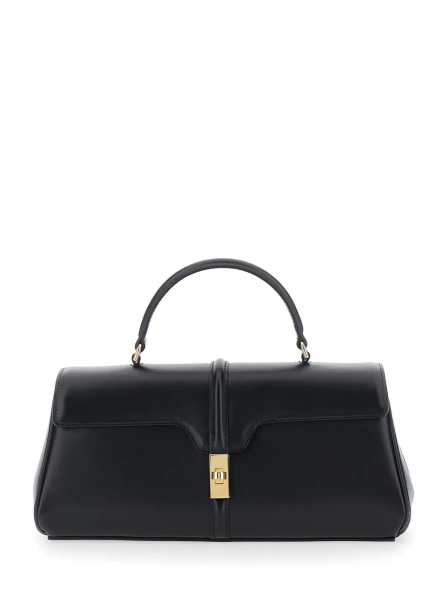 Geanta de mana '16 East West' Black Handbag with top handle and twist-lock closure in leather for women