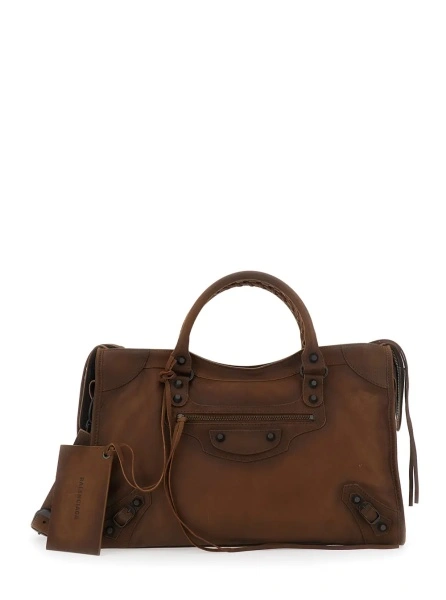 Geanta de mana Balenciaga 'City' maro din piele