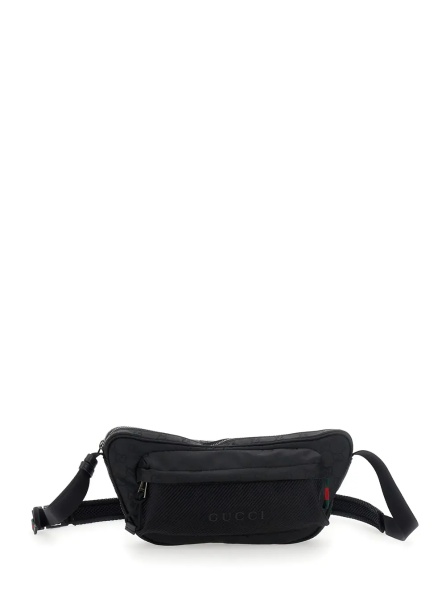 Geanta de mana Black Pouch with Adjustable Waist Strap and Logo Lettering on the Front in GG Canvas Man