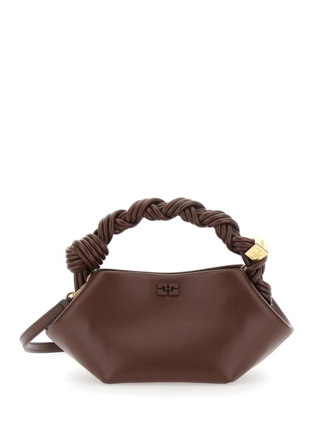 Geanta de mana 'Bou' Brown Mini Bag with Removable Shoulder Strap and Woven Handle in Leather Blend for Women