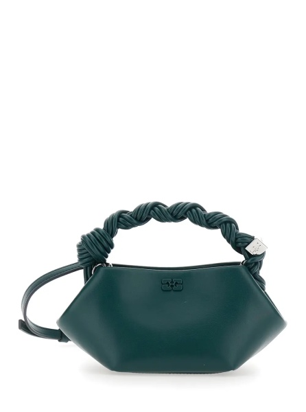 Geanta de mana 'Bou' Green Mini Handbag with woven handle and adjustable and removable strap in leather blend for women