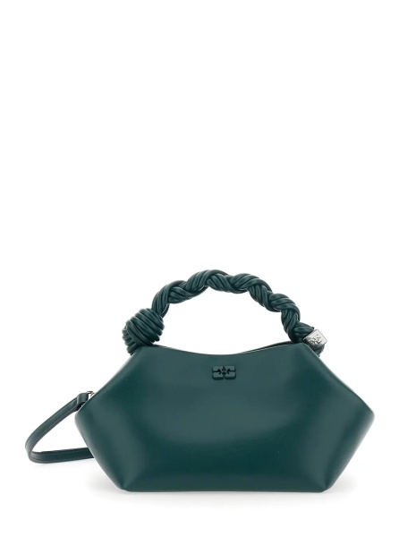 Geanta de mana 'Bou' Green Small Handbag with woven handle and adjustable and removable strap in Ecoleather for women