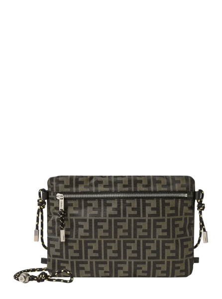 Geanta de mana Brown Clutch bag with rope shoulder strap and zip closure in FF canvas for women