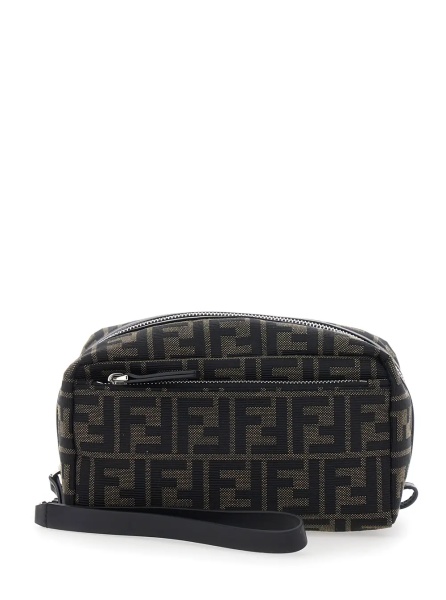 Geanta de mana Brown Pouch with Wrist Strap in FF Canvas for Men