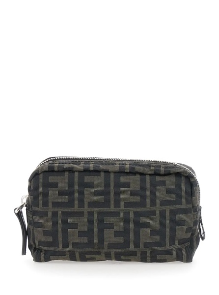 Geanta de mana Brown Pouch with Zip Closure in FF Canvas for Men
