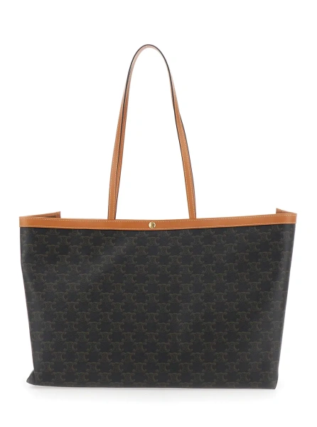 Geanta de mana Brown Tote Bag with Snap-Button Closure in Triomphe Canvas for Women