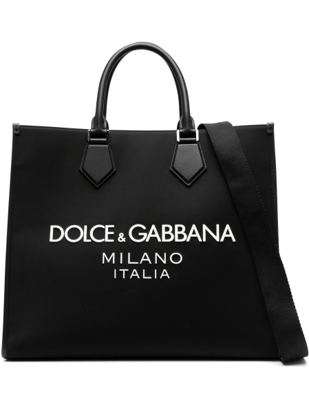 Geanta de mana Dolce & Gabbana neagra din nylon si piele