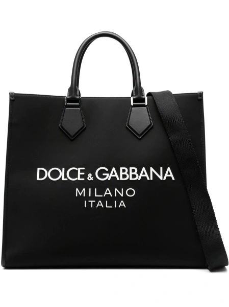 Geanta de mana Dolce & Gabbana neagra din nylon si piele