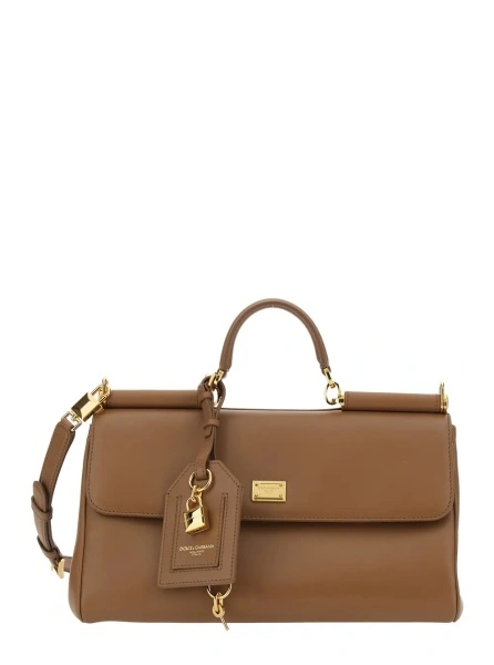 Geanta de mana Dolce & Gabbana 'Sicily' maro din piele 'My Sicily'