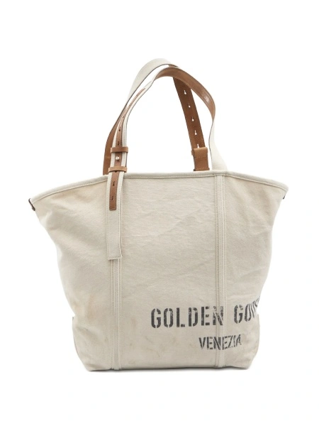 Geanta de mana Golden Goose neutra din bumbac si piele