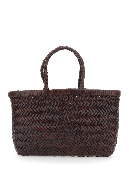 Geanta de mana 'Gora' Brown Handbag with Woven Motif in Leather for Women
