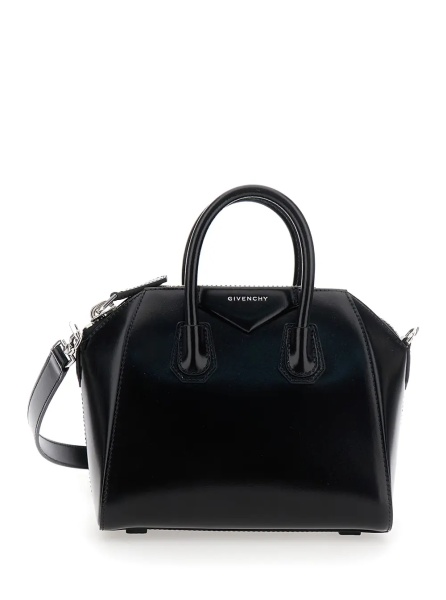 Geanta de mana Handbag 'Antigona' with Laminated Logo in Black Leather Woman