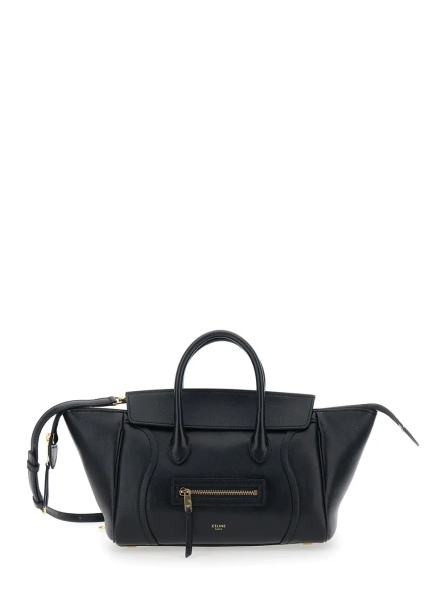 Geanta de mana Handbag 'Celine' with Adjustable and Removable Shoulder Strap in Black Leather for Women