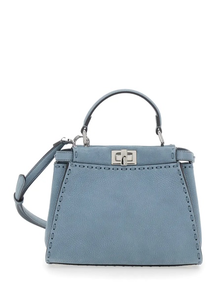 Geanta de mana 'Peekaboo' Light Blue Handbag with Turnlock Closure on Both Sides in Grained Leather for Women