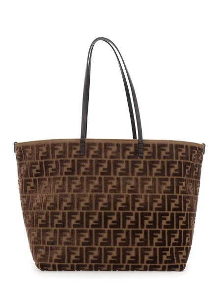 Geanta de mana 'Roll Large' Brown Shopper with All-Over FF Motif in Cotton Blend with Sponge Effect Woman