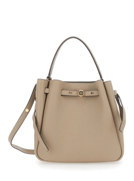Geanta de mana 'Romy' Beige Handbag with Adjustable Strap and Drawstring Closure in Leather for Women