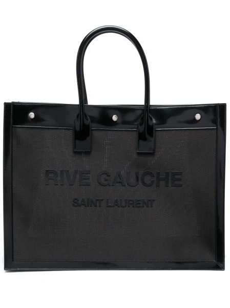 Geanta de mana Saint Laurent Rive Gauche neagra din poliamida si piele