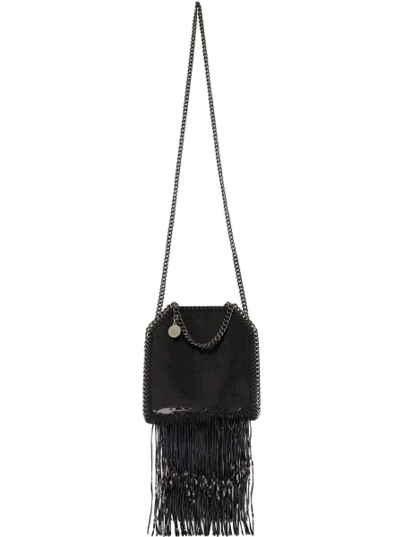 Geanta de mana Stella McCartney falabella neagra din paiete si aluminium