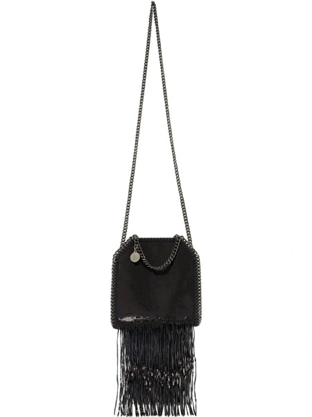 Geanta de mana Stella McCartney falabella neagra din paiete si aluminium