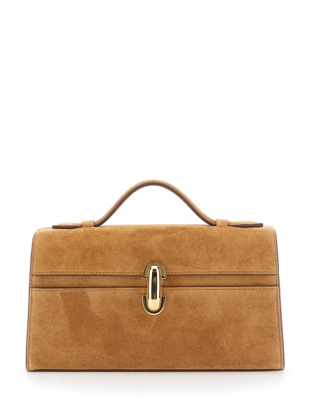 Geanta de mana 'The Symmetry Pochette' Brown Handbag with Turn Lock Closure and Top Handle in Suede for Women