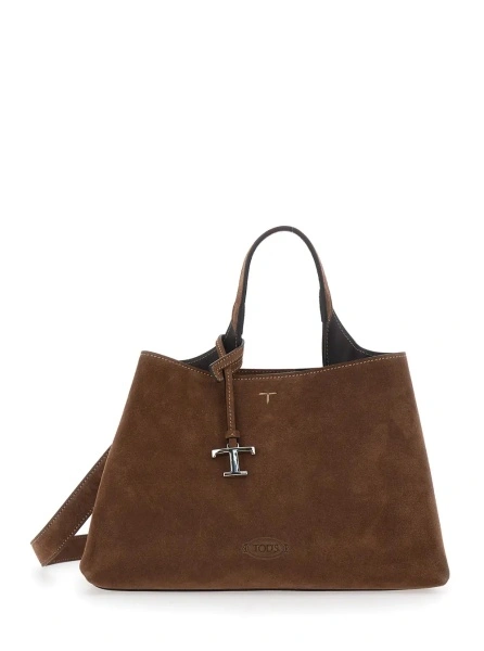 Geanta de mana TOD'S maro din piele intoarsa