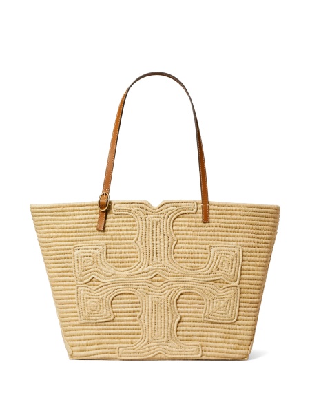 Geanta de mana Tory Burch neutra din paie si piele