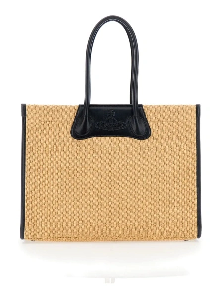 Geanta de mana Vivienne Westwood bej din bumbac 'Troy'