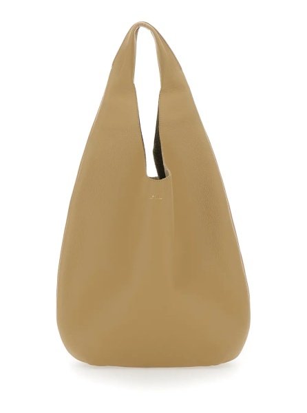 Geanta de umar A.P.C. 'Le Neige' Beige Shoulder Bag with Logo Embossed on the Front in Crinkled Leather for Women