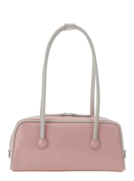 Geanta de umar 'Baguette' Pink Shoulder Bag with Logo Lettering on the Front in Leather for Women