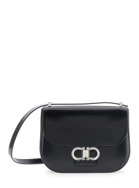 Geanta de umar Black Crossbody bag with Adjustable Strap and Gancini Plaque on Front in Leather for Women
