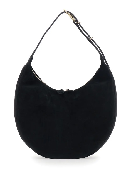 Geanta de umar Black Shoulder Bag with Top Handle in Suede Women