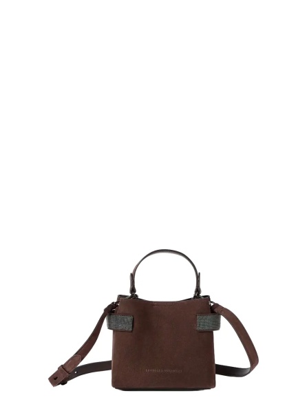 Geanta de umar Brown Shoulder bag with adjustable and removable strap in suede for women