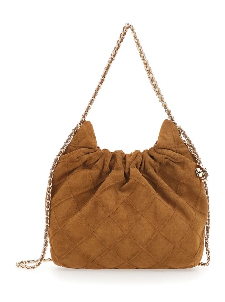 Geanta de umar 'Fleming Mini' Brown Shoulder Bag with Chain Strap and Metallic Pendant with Logo in Suede Woman