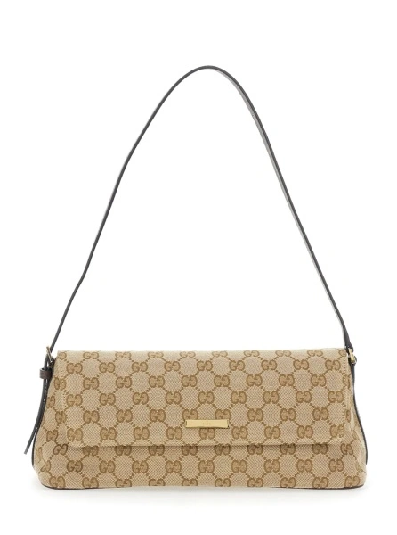 Geanta de umar Gucci bej din canvas GG si piele