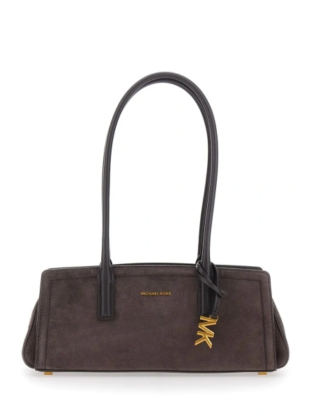 Geanta de umar 'Laila' Brown Shoulder bag with Logo Plaque on the Front in Suede Leather Woman