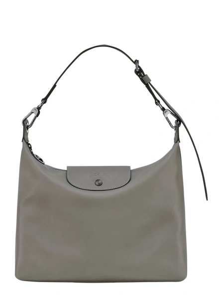Geanta de umar 'Le Pliage Xtra' Grey Medium Shoulder Bag with Embossed Logo in Leather Woman