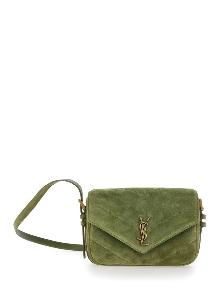 Geanta de umar 'Loulou Toy' Green Crossbody bag with shoulder strap and Cassandra plaque on the front in suede for women