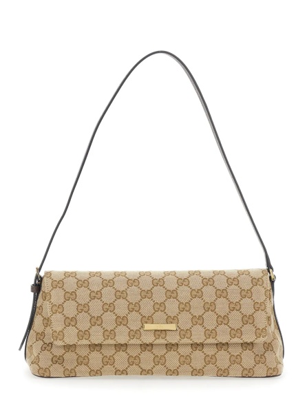 Geanta de umar 'Madison' Beige shoulder bag with Leather Strap and Logo Plate on the Front in GG Canvas and Leather for Women