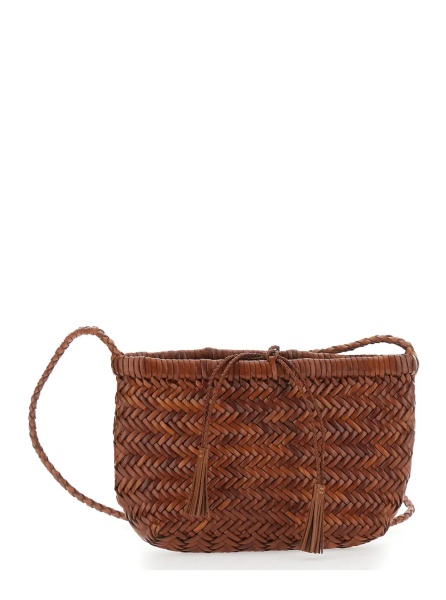 Geanta de umar 'Minsu' Black Crossbody bag with Strap and Woven Motif in Leather for Women