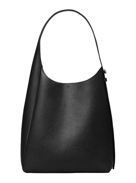 Geanta de umar 'Rony' Black Shoulder Bag with Thin Strap and Logo Button in Leather Woman