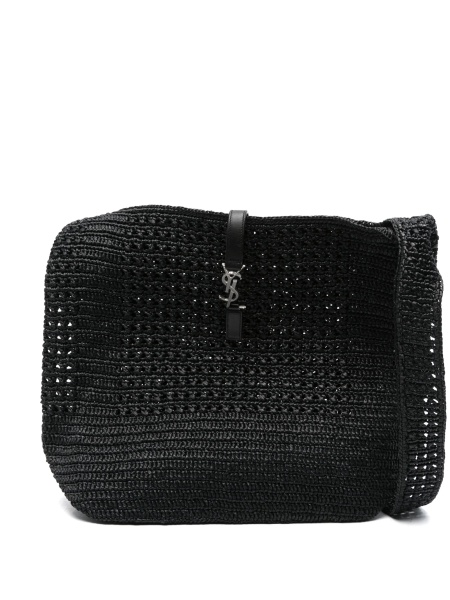 Geanta de umar Saint Laurent neagra din rafie si alama