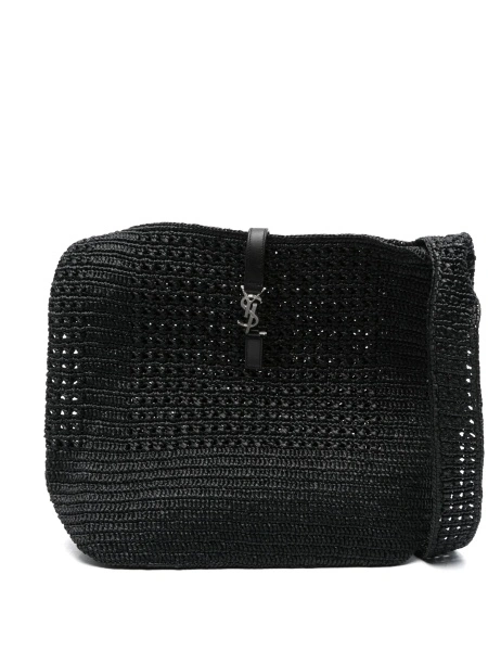 Geanta de umar Saint Laurent neagra din rafie si alama